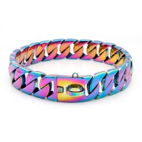 Rainbow blue big dog chains metal collar heavy duty cuban dog chain