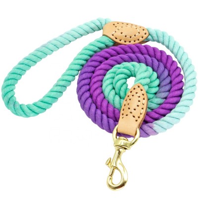 Gradient  Braided Fiber Rope  Double Handle Dog Leash With Few Colors